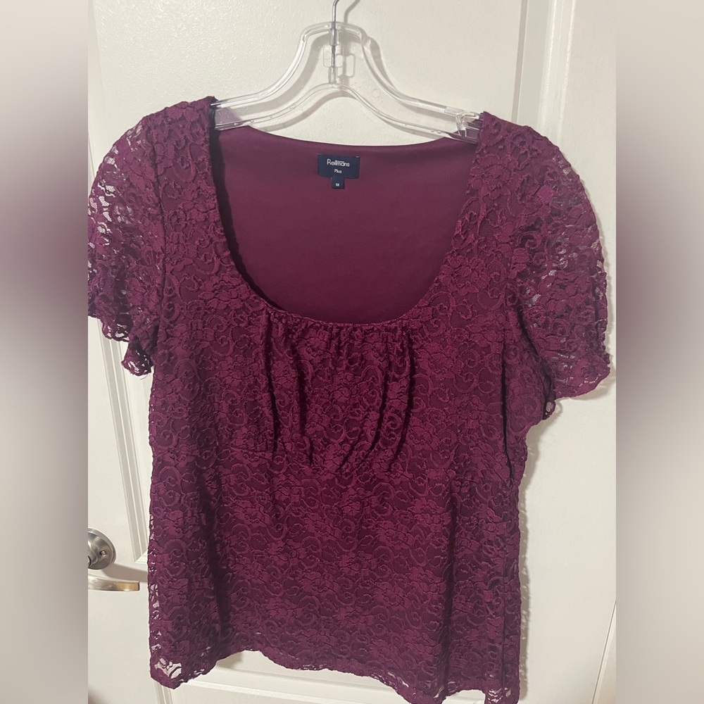 Vintage Reitmans Plus Size 1X Lace Top – Deep Burgundy 🩷